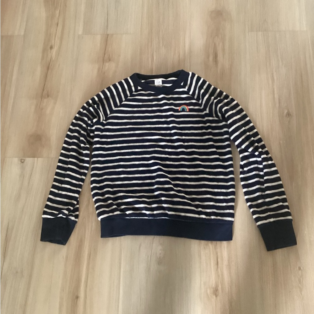 GAP Navy and White Striped Crewneck Sweater